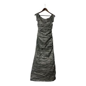 Alex Evenings Silver Metallic Long Ruched Evening Gown Size 6 Formal